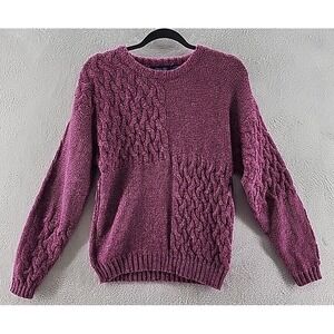 Vintage Mi Ki By Majestic Sweater Womens Sz L Purple Pink Wool Cable Knit